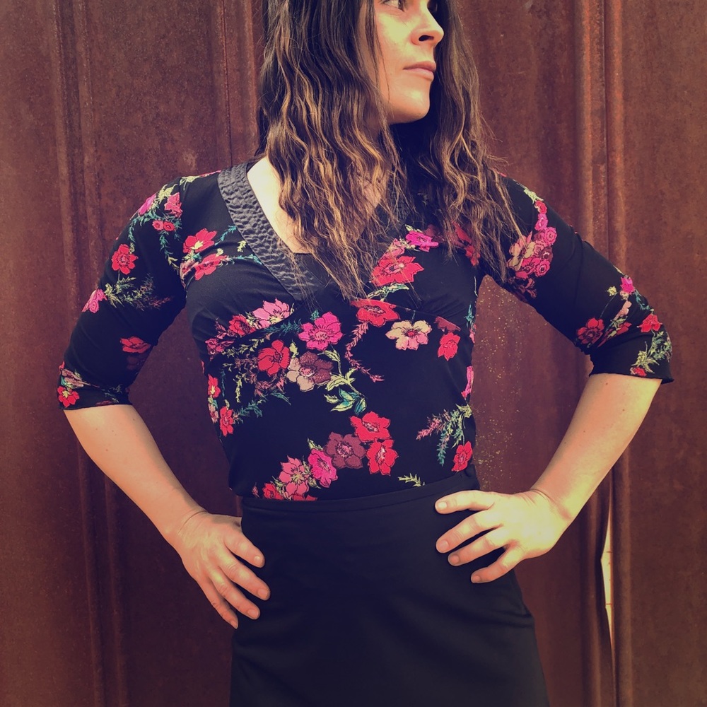 Floral top with mesh detail
